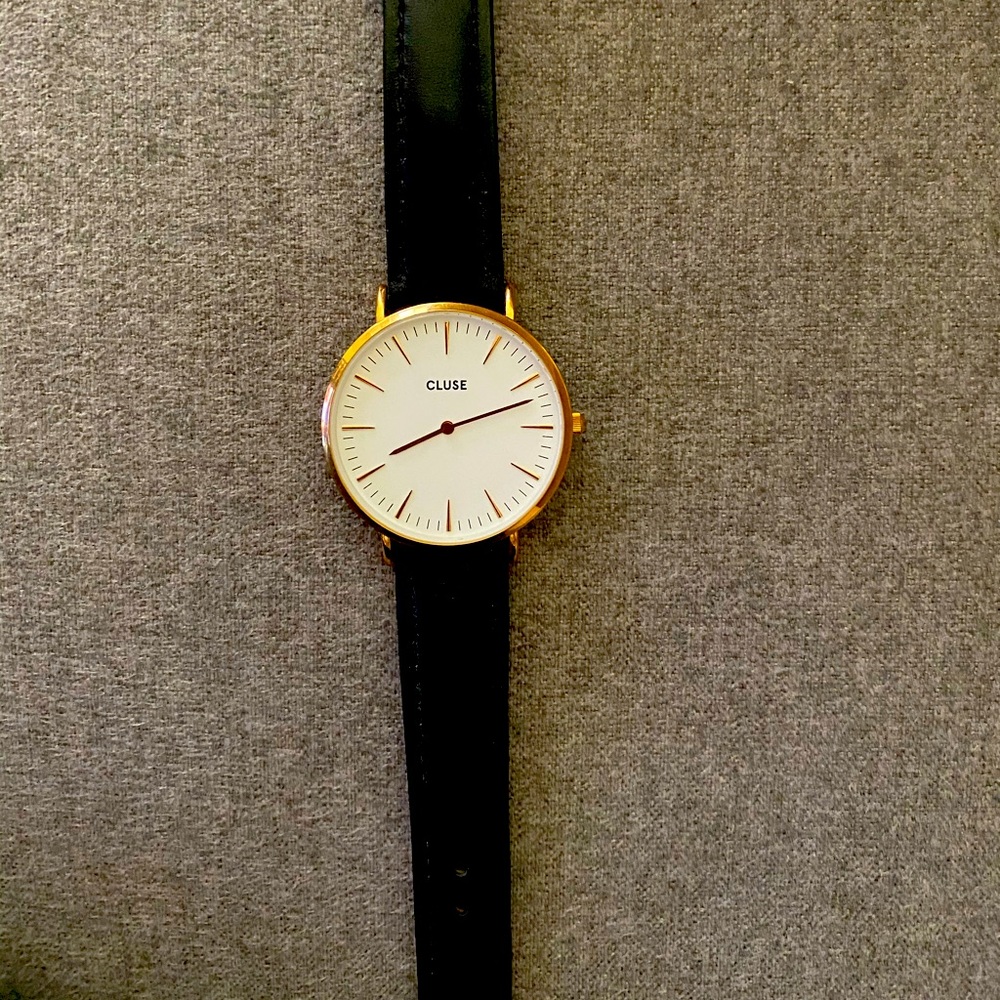 Cluse Black Leather Rose Gold Watch